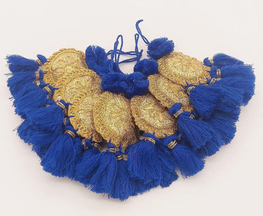 Set of 2 Embroidered Tassels, Royal Blue and Gold Tassels, Indian Tassels
